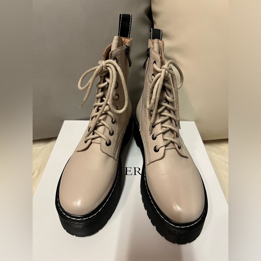NIB Jo Mercer Real Nude Beige Leather upgraded Dr. Martens Lace Up Boots 38 7 - Picture 6 of 7
